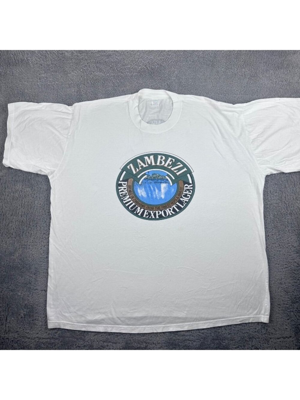 Zambezi Lager T-Shirt Mens XXL White Graphic Print Cotton Zimbabwe Beer Vintage